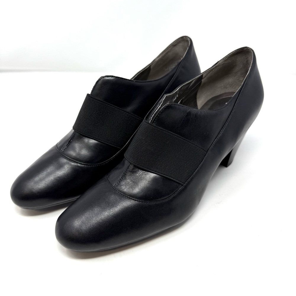 Easy Spirit Doyalt Black Leather Elastic Strap Block Heel Ankle‎ Boots Shoes 10W